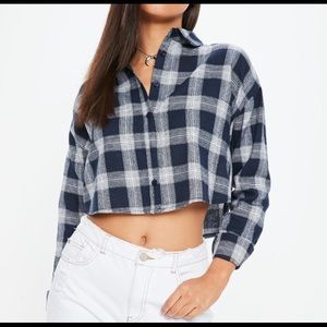 Missguided Blue Plaid Crop Shirt